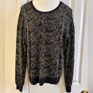 Jaclyn Smith Sweater XL Black & Gold Woven Pattern long sleeve knit NWT metallic